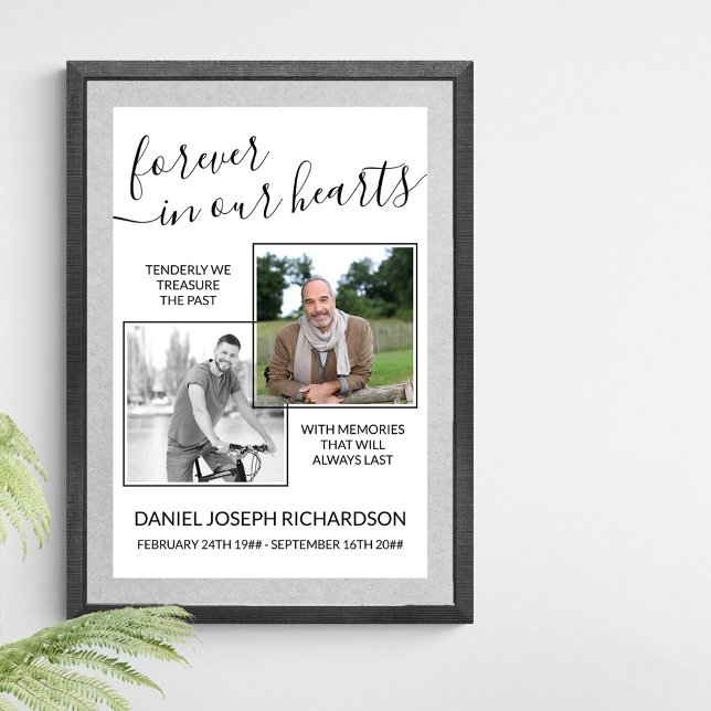 Affiche Pour toujours dans nos coeurs Custom Photo Memoria (Funeral memorial poster to order professionally printed or as a printable digital download)