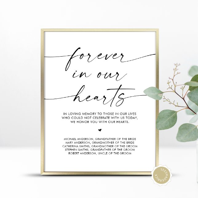 Affiche Pour toujours dans nos coeurs, table commémorative (In Loving Memory, Wedding Memorial Table Sign, Forever In Our Hearts, Digital Download, Printed)
