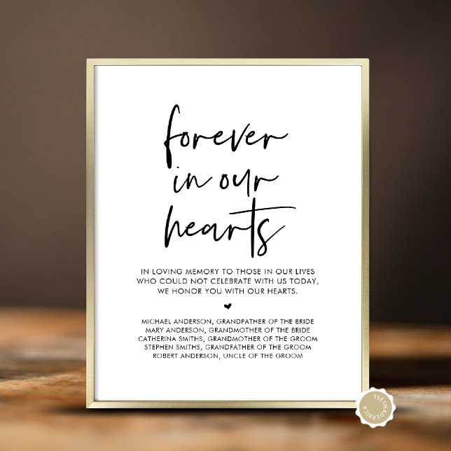 Affiche Pour toujours dans nos coeurs, table commémorative (In Loving Memory, Wedding Memorial Table Sign, Forever In Our Hearts, Digital Download, Printed)