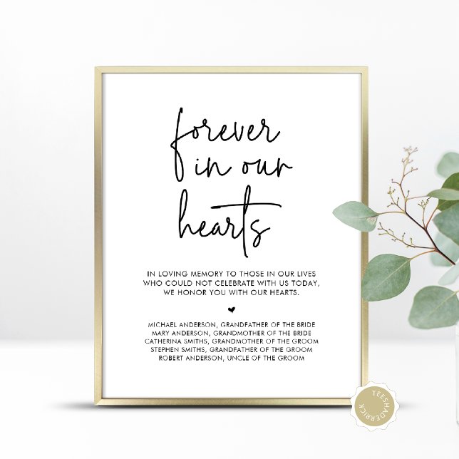Affiche Pour toujours dans nos coeurs, table commémorative (Forever In Our Hearts, Wedding Memorial Table Sign, In Loving Memory, Digital Download, Printed)