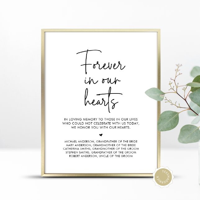 Affiche Pour toujours dans nos coeurs, table commémorative (Forever In Our Hearts, Wedding Memorial Table Sign, In Loving Memory, Digital Download, Printed)