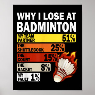 Affiche Pourquoi je perds au badminton drôle c'est ma faut