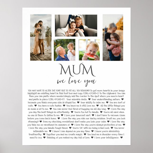 Affiche Pourquoi nous vous aimons Maman | Collage photo pe (Devant)