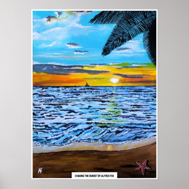 Affiche Poursuite du coucher de soleil Peinture d'Alfred F (Devant)