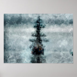 Affiche Poursuite d'un navire pirate   Peinture Abstraite