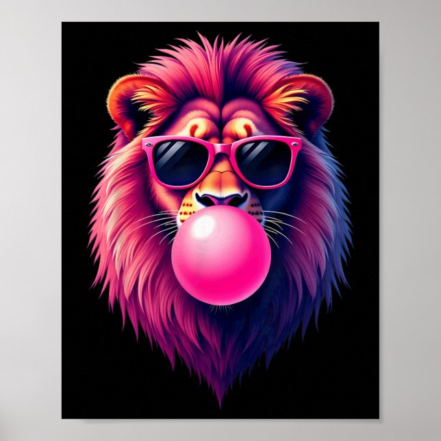 Affiche Poussant Le Lion Rose Buble Gum (Devant)