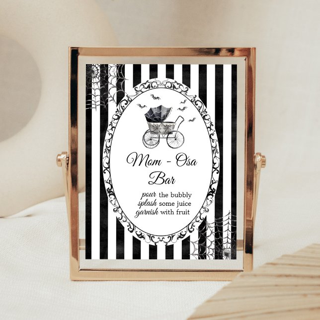 Affiche Poussette gothique Halloween Panneau de bar Mom Os (Gothic Carriage Bats Baby Shower Mom Osa Bar Sign)