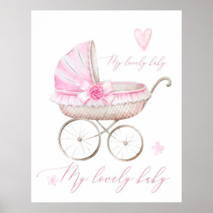 Affiche Poussette pour Bébé Fille Nouvelle-Née Nursery Aqu