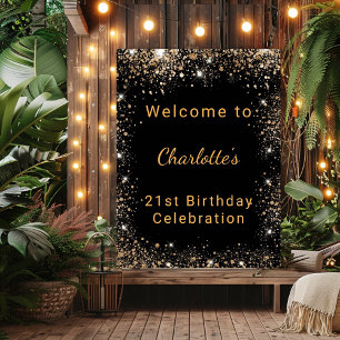 Affiche Poussière de paillettes dorées noires pour anniver
