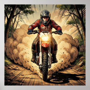 Affiche Poussière et détermination Motocross à plein régim