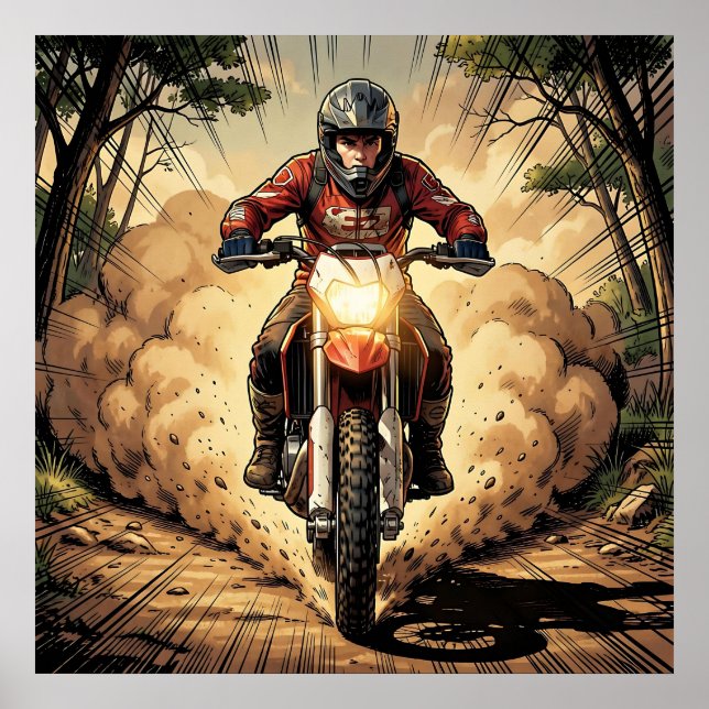 Affiche Poussière et détermination Motocross à plein régim (Devant)