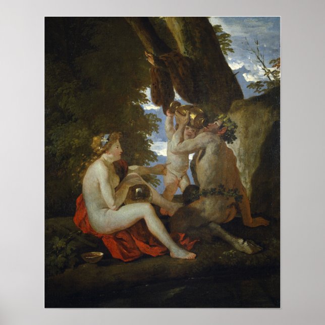 Affiche Poussin - Nymphe Et Satyr Boire (Devant)