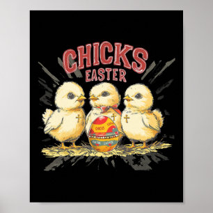 Affiche Poussins avec œuf de Pâques ; Style Vintage Joyeus