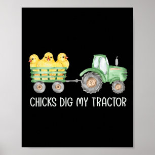 Affiche Poussins creuser mon tracteur poulets de Pâques Jo