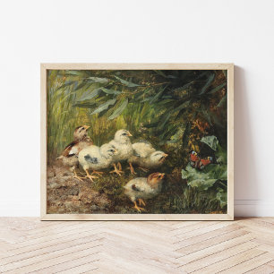 Affiche Poussins et papillon   Franz Xaver Birkinger