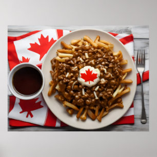 Affiche Poutine canadien avec tasse de café