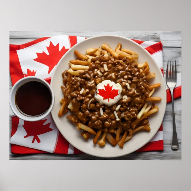 Affiche Poutine canadien avec tasse de café (Devant)