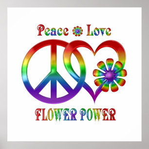 Affiche Pouvoir des fleurs d'amour de paix en arc-en-ciel