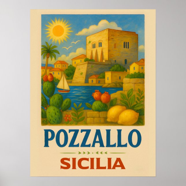 Affiche Pozzallo Sicile avec La Torre Cabrera (Devant)