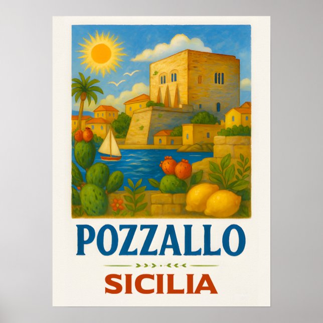 Affiche Pozzallo Sicilia featuring La Torre Cabrera (Devant)