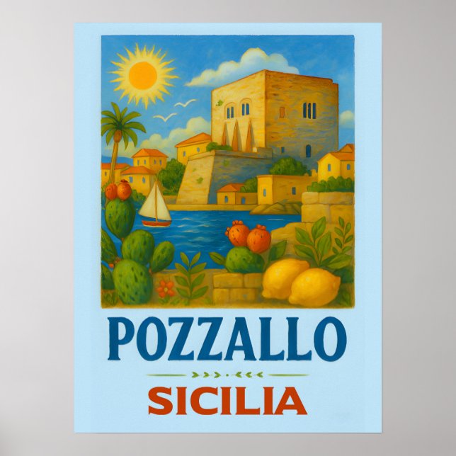 Affiche Pozzallo Sicilia featuring La Torre Cabrera (Devant)
