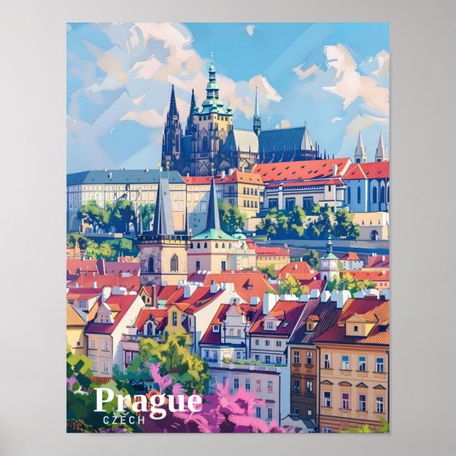 Affiche Prague City République tchèque Vintage voyage d'ar (Devant)