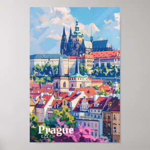 Affiche Prague City République tchèque Vintage voyage d'ar