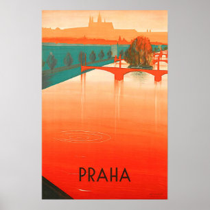Affiche Prague, ponts, voyage vintage