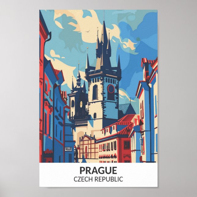 Affiche Prague République tchèque Illustration de voyage R (Devant)