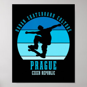 Affiche Prague République tchèque Skateboardeur Urne Skate