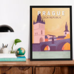 Affiche Prague République tchèque Travel Art Vintage<br><div class="desc">Design vectoriel rétro Prague. Surnommée "la Cité des Cent Spires",  elle est connue pour son Carré de la Vieille Ville,  au coeur de son centre historique,  aux bâtiments baroques colorés.</div>