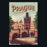 Affiche Prague République tchèque Travel Art Vintage<br><div class="desc">Design de voyage vectoriel rétro Prague. Prague,  capitale de la République tchèque,  est divisée par la rivière Vltava. Surnommée "la Ville des Cent Spires",  elle est connue pour son Carré de la Vieille Ville.</div>