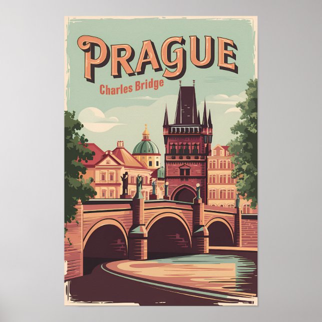 Affiche Prague République tchèque Voyage Art Vintage (Devant)