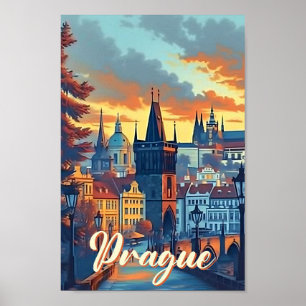 Affiche Prague Tchèque Illustration de voyage artistique