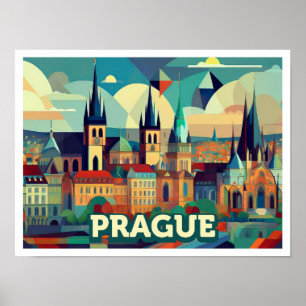 Affiche Prague Tchèque Voyage artistique coloré