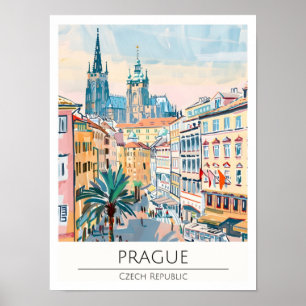 Affiche Prague Tchéquie Illustration d'art vintage Voyage