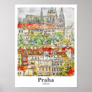 Affiche Praha Tchèque Art Voyage Aquarelle main tirée