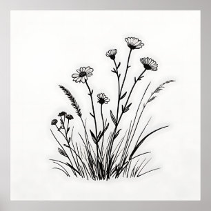 Affiche Prairie de fleurs sauvages Art en ligne de marguer