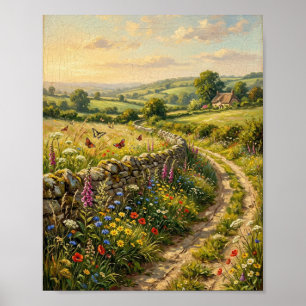 Affiche Prairie de fleurs sauvages Cottage papillon II