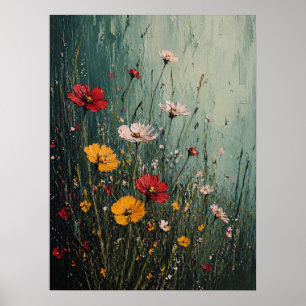 Affiche Prairie de fleurs sauvages Impasto dans une brume