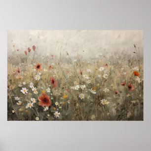 Affiche Prairie de fleurs sauvages neutres Pavots Margueri