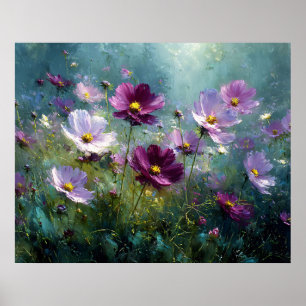 Affiche Prairie de fleurs sauvages violettes en fleurs