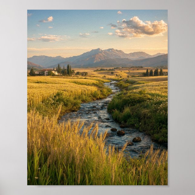 Affiche Prairie de l'Heure Dorée : Ruisseau Serein et Mont (Devant)