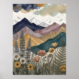 Affiche Prairie de Lupin Sauvage de Montagne Boho