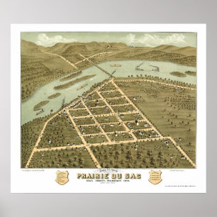 Affiche Prairie Du Sac, WI Carte panoramique - 1870