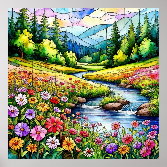 Affiche Prairie Vibrante avec Fleurs Sauvages en Fleur (Devant)