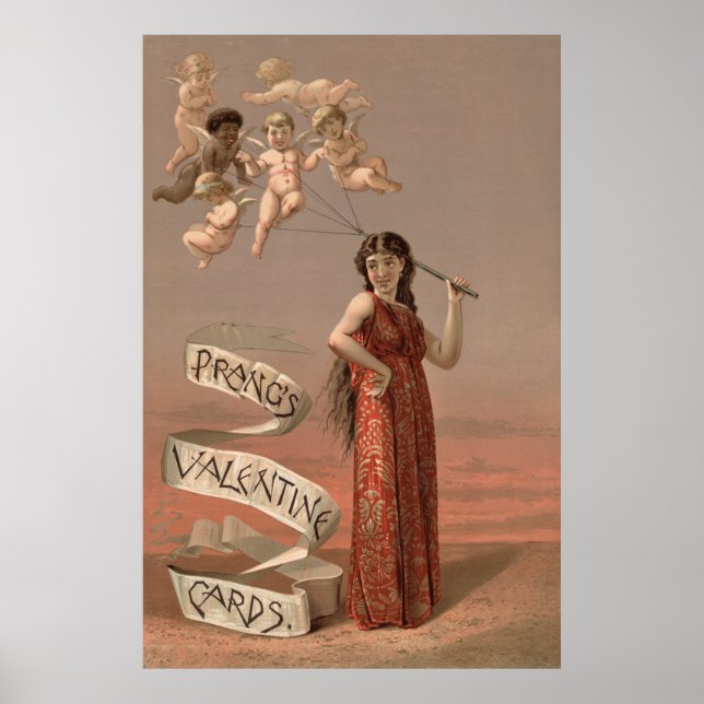 Affiche Prang's Valentine Cards AD, Woman & Cherubs (Devant)