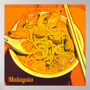Affiche Prawn Laksa foodie Malaysia Asian travel