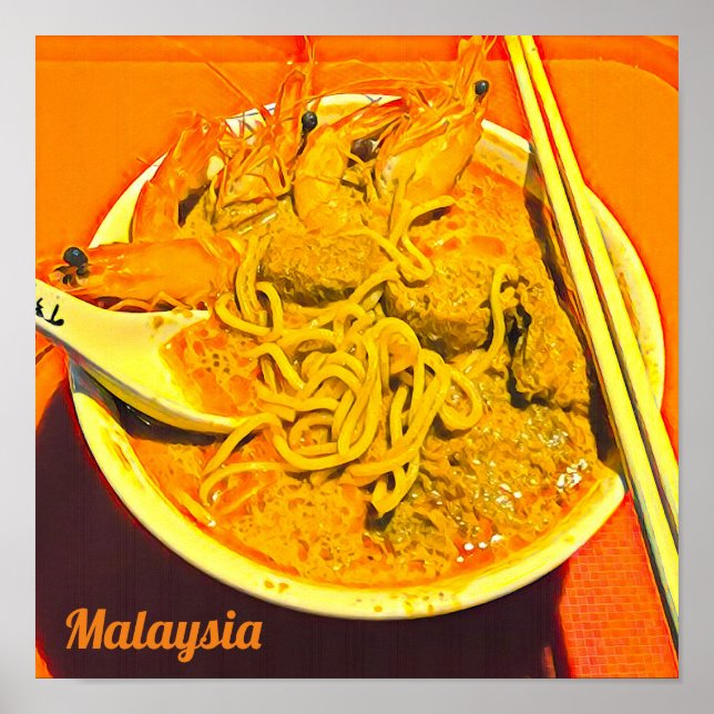Affiche Prawn Laksa foodie Malaysia Asian travel (Devant)