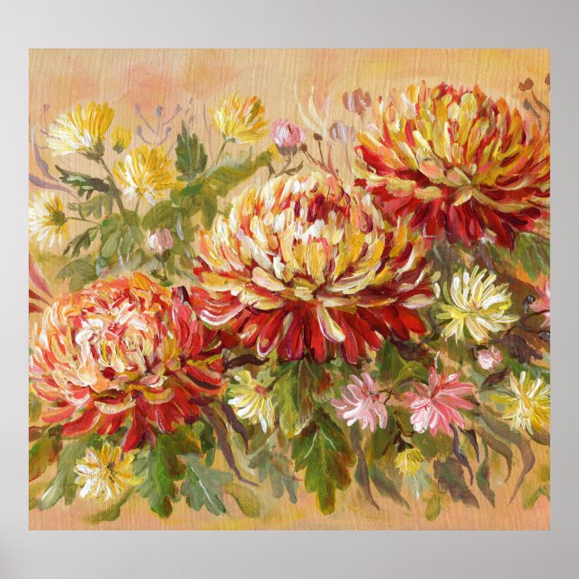 Affiche Pré de chrysanthème : Peinture à la main acrylique (Devant)